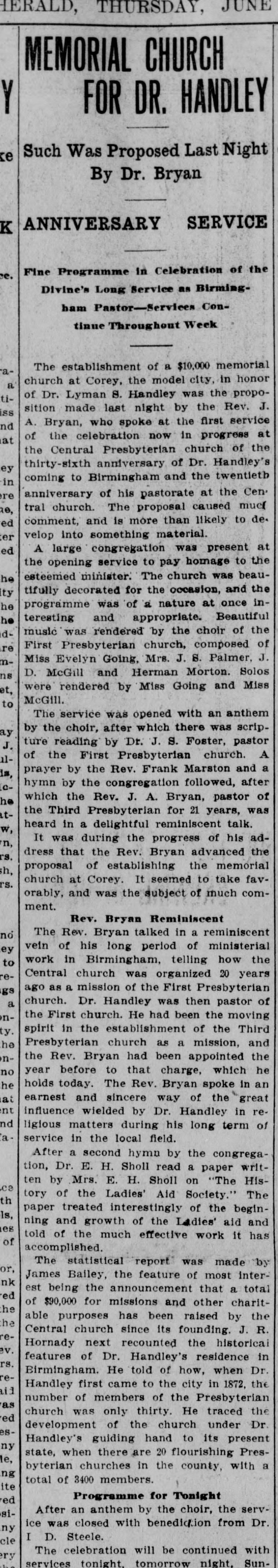 Memorial Church for Dr. Handley